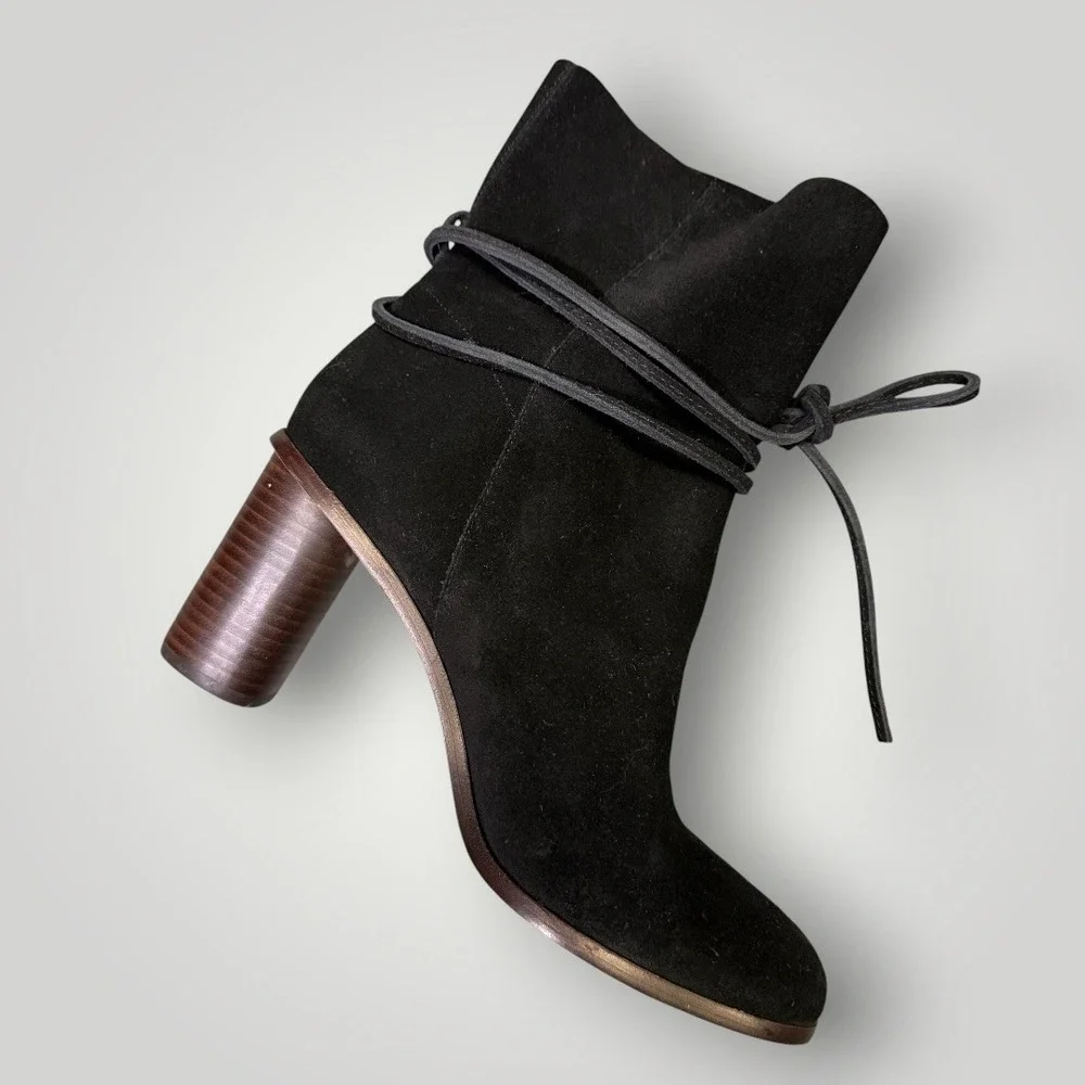 Pour La Victoire Irona Womens‎ Black Suede Wrap Tie  Ankle Boots Size 10